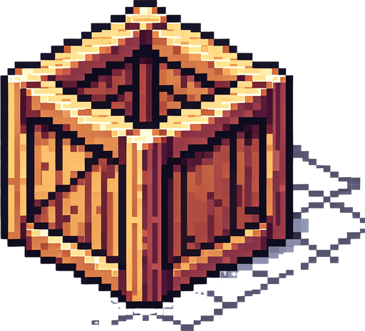 pixel art of a crate, flat side view . Single Game Texture. In-Game asset. 2d. Blank background. High contrast. No shadows.