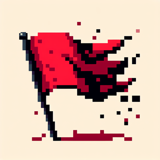 pixel art of a red flag.
Single Game Texture. In-Game asset. 2d. Blank background. High contrast. No shadows.