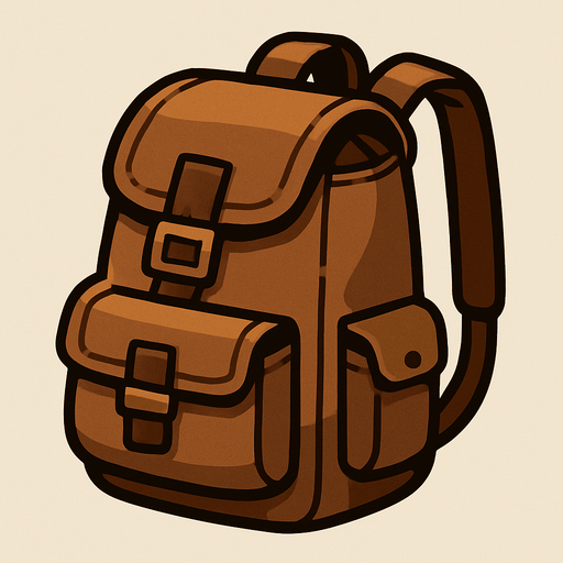 brown backpack.
In-Game asset.  2d.  High contrast.  No shadows