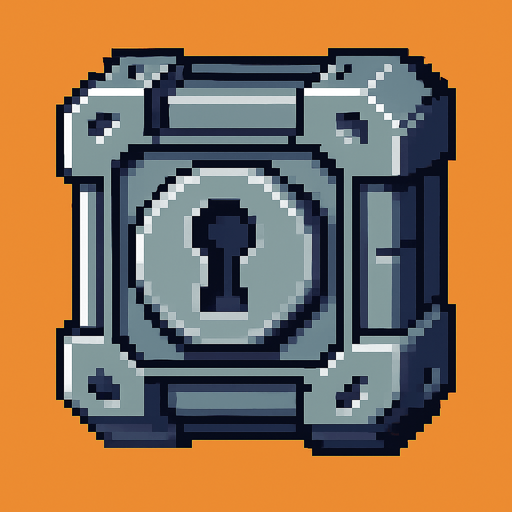 sci-fi metallic lock, pixel art.
In-Game asset.  2d.  High contrast.  No shadows