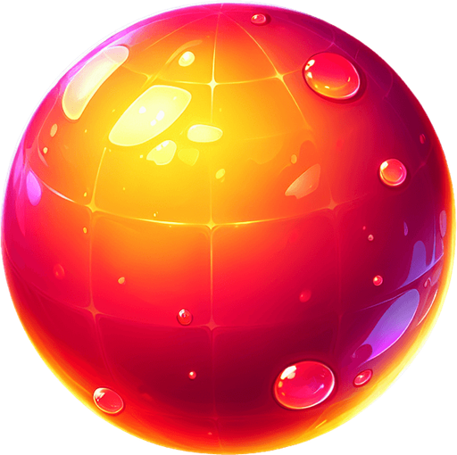 Juicy or glossy ball, like a glowing apple or bouncing berry..
Single Game Texture.  In-Game asset.  2d.  Blank background.  High contrast.  No shadows
