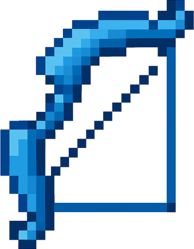blue pixel bow for 2d game archer.
In-Game asset.  2d.  High contrast.  No shadows