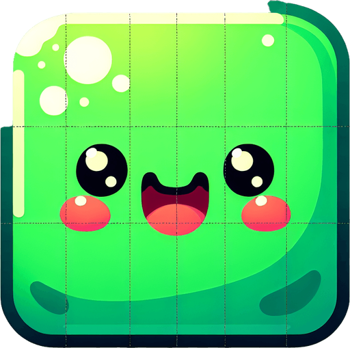 Perfectly square bright green game piece with cute happy face. Cartoon style. Cute art style. Simple vector style. No Shadows.
Single Game Texture. In-Game asset. 2d. Blank background. High contrast. No shadows.