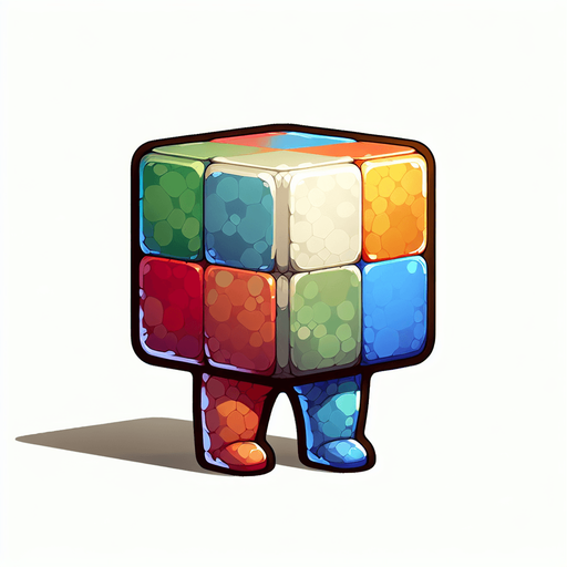 A little cube person. 2 legs. back to viewer. facing 45 degrees to the right. multicoloured skin, cartoon style.
Single Game Texture. In-Game asset. 2d. Blank background. High contrast. No shadows.
