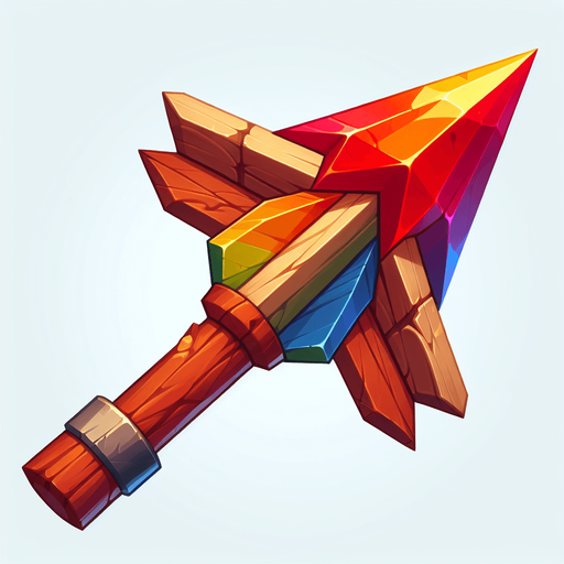 A simple arrow made of wood with iron head in bright colour. Single Game Texture. In-Game asset. 2d. Blank background. High contrast. No shadows..
Single Game Texture. In-Game asset. 2d. Blank background. High contrast. No shadows.