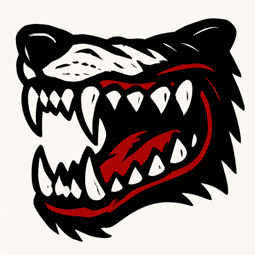 Mordida, dientes de lobo cerrados.
In-Game asset.  2d.  High contrast.  No shadows