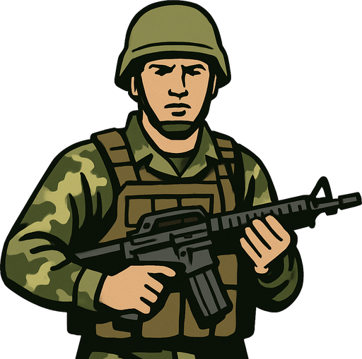 real human soldier.
In-Game asset.  2d.  High contrast.  No shadows