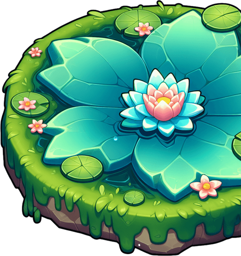 Single Cartoon lillypad seen edge on. No flower
Game Texture. In-Game asset. 2d. Blank background. High contrast. No shadows.