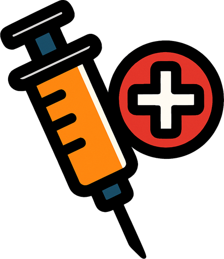vaccine with a plus sign.
In-Game asset.  2d.  High contrast.  No shadows