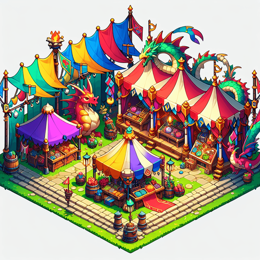 a festival in a  fantasy rts style.
Single Game Texture. In-Game asset. 2d. Blank background. High contrast. No shadows.