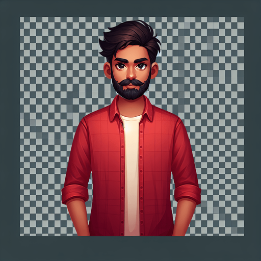 indian man.
Single Game Texture. In-Game asset. 2d. Blank background. High contrast. No shadows.