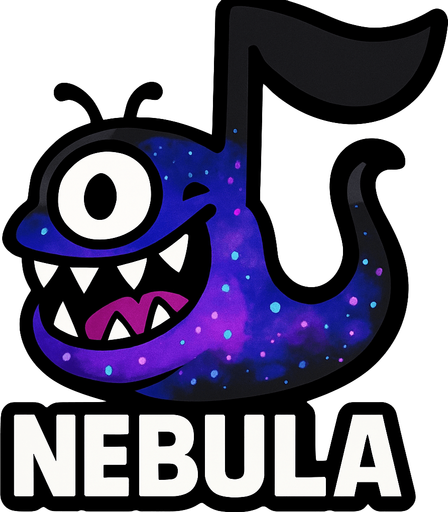 MÜZİK NOTASI ŞEKLİNDE BİR UZAYLI CANAVAR ÇİZ AMA BU KARAKTER PLAYER VE İSMİ NEBULA ONA GÖRE TASARLA. AYAKSIZ. GÖRSELE YAZI YAZMA
In-Game asset.  2d.  High contrast.  No shadows