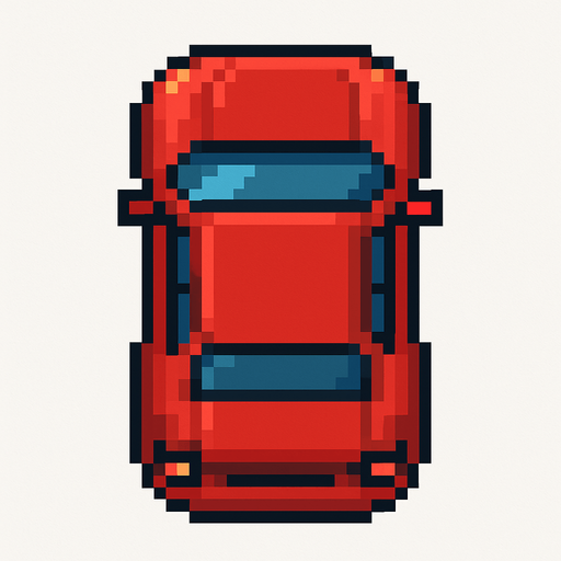 Draw 2d pixel car top view Red.
In-Game asset.  2d.  High contrast.  No shadows