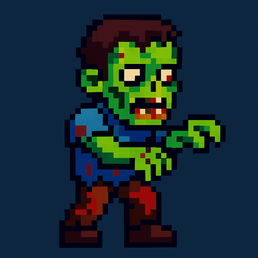 pixel zombie character.
In-Game asset.  2d.  High contrast.  No shadows