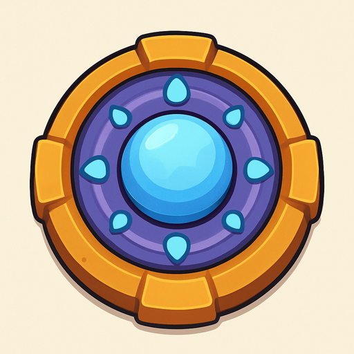 Crea la Torre Slow en un estilo 2D renderizado, limpio y cartoonish, con contornos claros y definidos, colores vibrantes con transiciones suaves, y sombreado que da volumen a sus superficies superiores.
La perspectiva debe ser VISTA CENITAL (totalmente desde arriba). Esto significa que la torre se verá como si estuviera siendo observada directamente desde arriba, con los detalles de su parte superior siendo prominentes.
La base de la torre debe ser circular para permitir un movimiento de cañón cómodo. Esta torre NO tiene un cañón direccional, su efecto es radial/de aura.
La torre debe tener un perfil bajo y la menor cantidad de relieve vertical posible para facilitar una rotación fluida en la animación..
In-Game asset.  2d.  High contrast.  No shadows