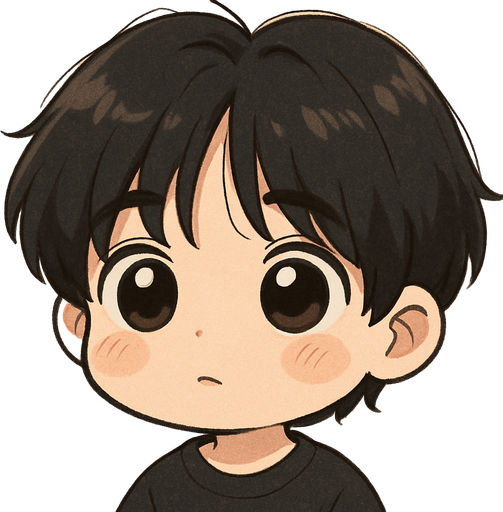 make him in cartoon chibi style, retains his characteristic features as his round face with soft cheeks, big innocent baby eyes and a curious maknae look