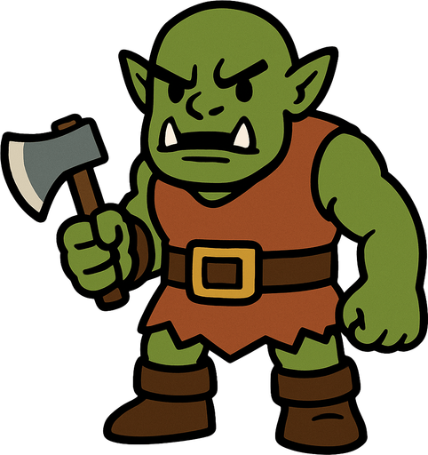 Orc holding a small axe.
In-Game asset.  2d.  High contrast.  No shadows