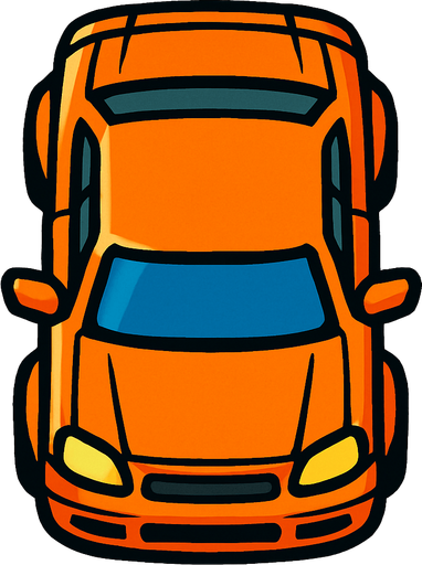 Üstten görünüşlü araba.
In-Game asset.  2d.  High contrast.  No shadows