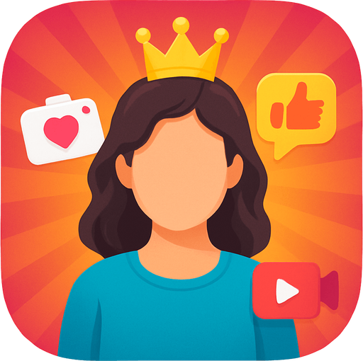 Modern App Store icon, high definition, square with rounded corners, for a game titled "Kim Influencer Olmak İster?" and with the description "Türk influencerlar hakkında 50 soruluk, barajlı bilgi yarışması. Her 5. soru barajdır; yanlış cevapta son barajda kalırsın.". No text on icon!
