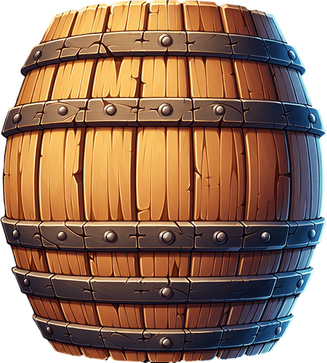 Barrel.
Single Game Texture. In-Game asset. 2d. Blank background. High contrast. No shadows.
