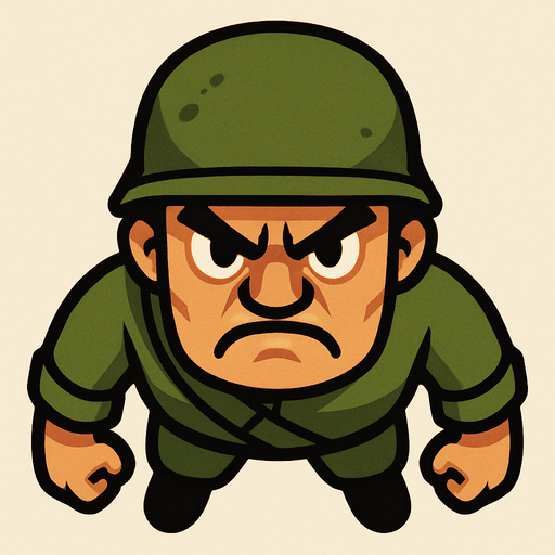 Yukardan bakış asker ve yüz ekle sinirli.
In-Game asset.  2d.  High contrast.  No shadows