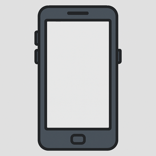 2d phone for mobile games. modern phone. looks good but phone is one color, phone's screen one color. Let it be completely 2-dimensional and not look like 3-dimensional. There should be a mute button and small volume up and down and hang up buttons on the sides of the phone..
In-Game asset.  2d.  High contrast.  No shadows - Fill the entire screen with a light gray color. - The outer cover color of the phone should be dark gray.