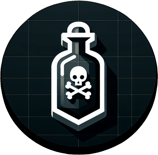 Poison vial button..
Single Game Texture. In-Game asset. 2d. Blank background. High contrast. No shadows.