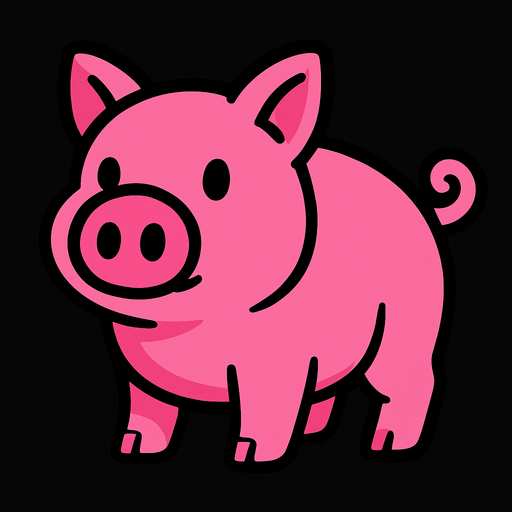 pink pig  with black background.
In-Game asset.  2d.  High contrast.  No shadows