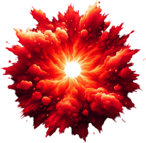 red fire explosion.
Single Game Texture.  In-Game asset.  2d.  Blank background.  High contrast.  No shadows