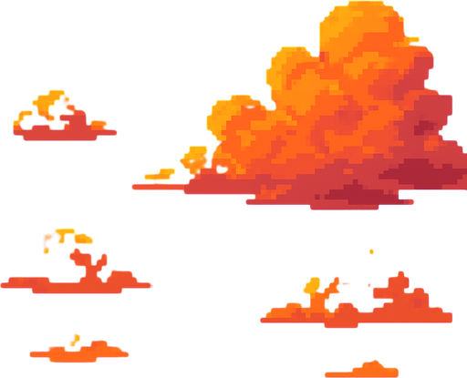 Sunset sky, orange and pink clouds, golden hour atmosphere, warm gradient background, 2D pixel art.
In-Game asset.  2d.  High contrast.  No shadows
