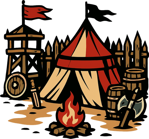 Savaşçı kampı.
In-Game asset.  2d.  High contrast.  No shadows