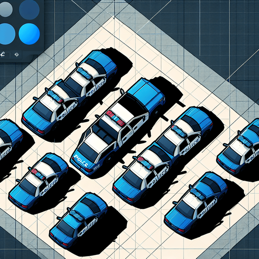 blue top down look of police cars.
Single Game Texture.  In-Game asset.  2d.  Blank background.  High contrast.  No shadows