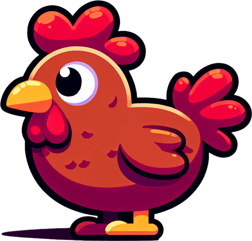 Cartoon chicken.
Single Game Texture.  In-Game asset.  2d.  Blank background.  High contrast.  No shadows