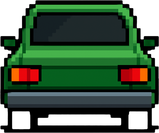 yeşil arkası dönük bir pixel araba ekle.
In-Game asset.  2d.  High contrast.  No shadows