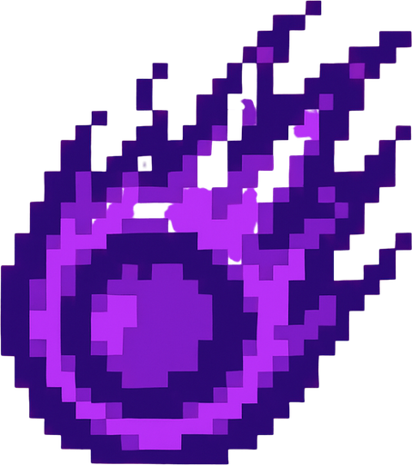 purple fireball pixel art.
In-Game asset.  2d.  High contrast.  No shadows