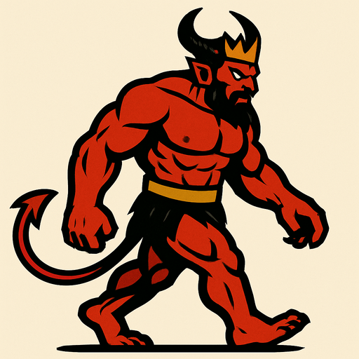 güçlü ve iri yapılı şeytan kral sağdan sola yürüyormuş gibi.
In-Game asset.  2d.  High contrast.  No shadows