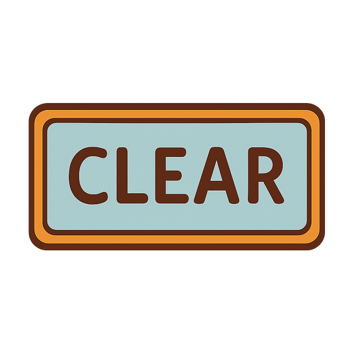 üzerinde clear yazan bir buton. No background. Transparent background. Blank background. No shadows. 2d. In-Game asset. flat