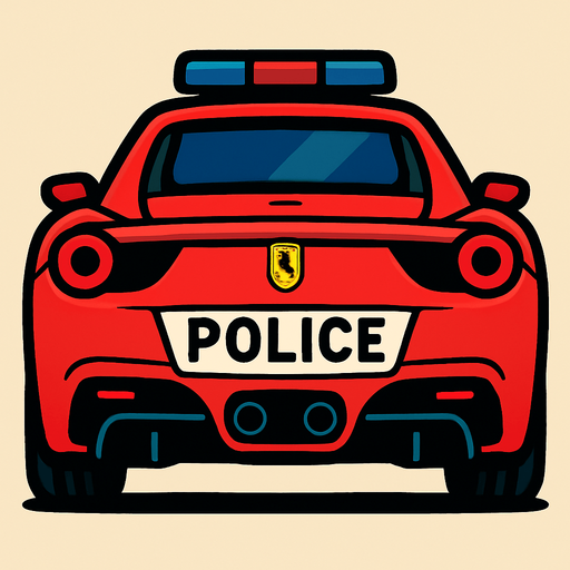 Arkası dönük polis arabası olan Ferrari.
In-Game asset.  2d.  High contrast.  No shadows