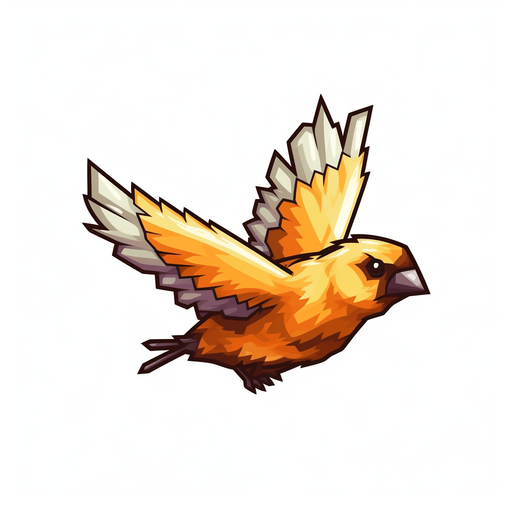 Rectangular bird. Flying right
Game Texture. In-Game asset. 2d. Pixelart. White background. Blank background. Low detail. High contrast.