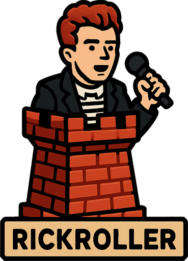 "Rickroller": A RickAstley tower holding a mic.
In-Game asset.  2d.  High contrast.  No shadows