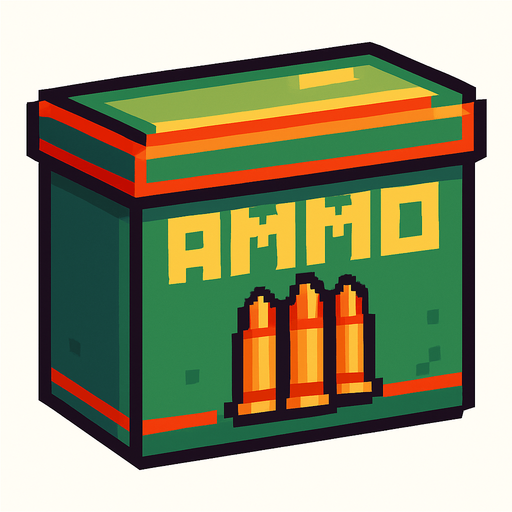 Caja de munición de colores retro pixelart.
In-Game asset.  2d.  High contrast.  No shadows