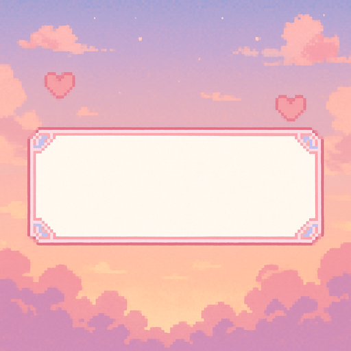 Ilustración en Pixel Art de un Name Box blanco, característico de una novela visual romántica, con detalles en colores pastel. El cuadro no contiene texto.