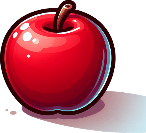 red apple,cartoon,2d,blank background.
Single Game Texture.  In-Game asset.  2d.  Blank background.  High contrast.  No shadows