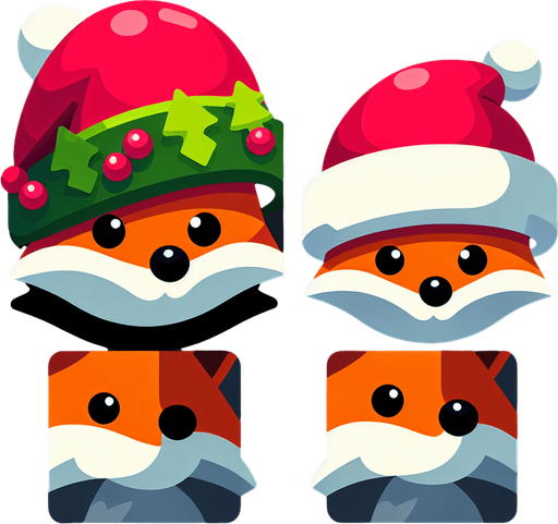 Лис в новогодний шапке Single Game Texture. In-Game asset. 2d. Blank background. High contrast. No shadows.