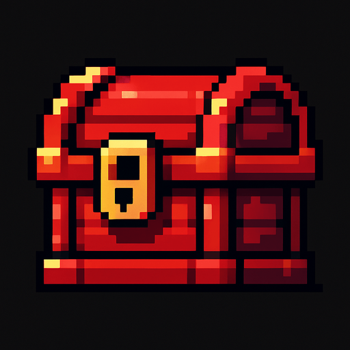 2d pixel kırmızı gizemli bir hazine sandığı.
In-Game asset.  2d.  High contrast.  No shadows