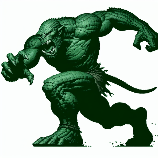 angry running green orc reptile taunting scarry.
Single Game Texture.  In-Game asset.  2d.  Blank background.  High contrast.  No shadows