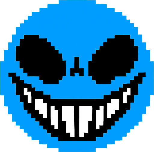 Cara sonriente malvada de color azul similar ala cara de chara se undertale.
In-Game asset.  2d.  High contrast.  No shadows