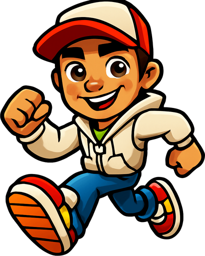 karizmatik ama aynı zamanda sevimli görünen koşucu subway surfers karakteri.
In-Game asset.  2d.  High contrast.  No shadows