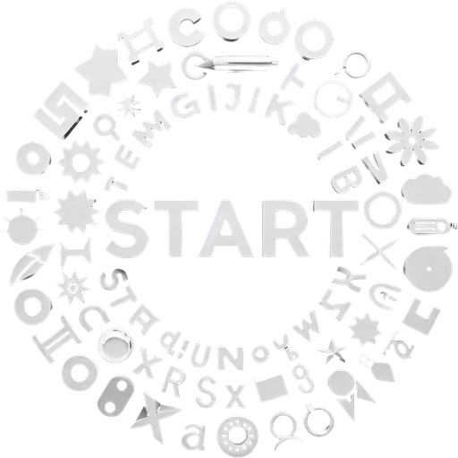 Top view of white Letters « START » following a round path.
Black background