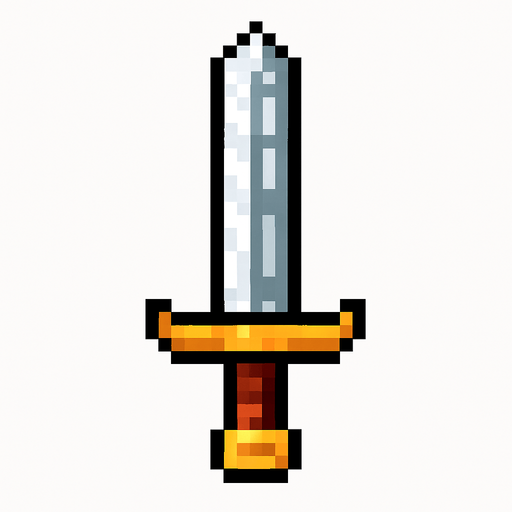Quiero una espada de metal, estilo 32 bits.
In-Game asset.  2d.  High contrast.  No shadows
